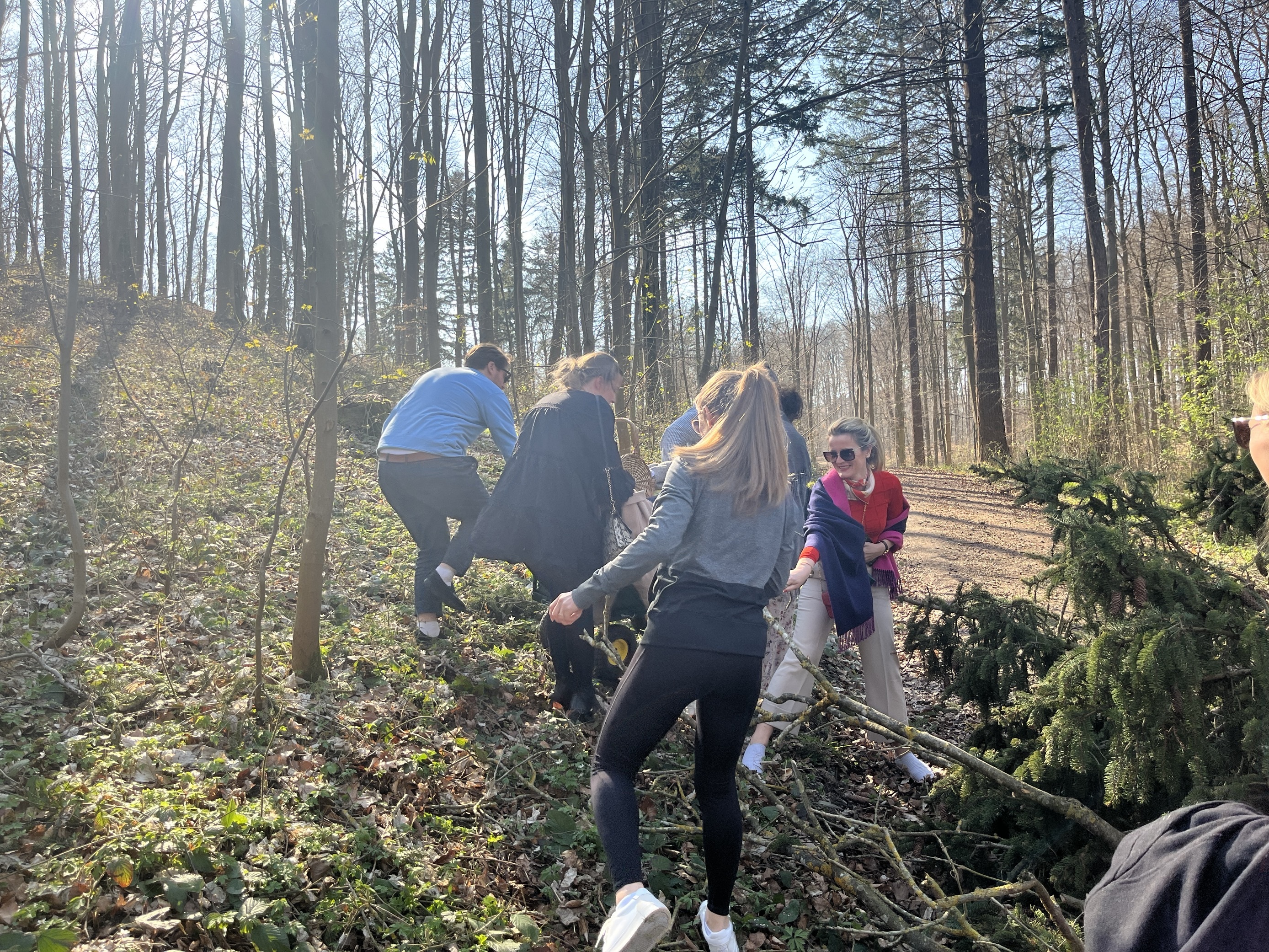 A few people in the forest wandering