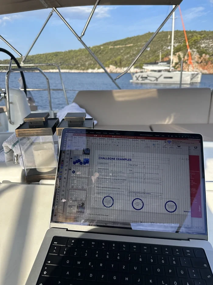 Laptop on a boat during a workation