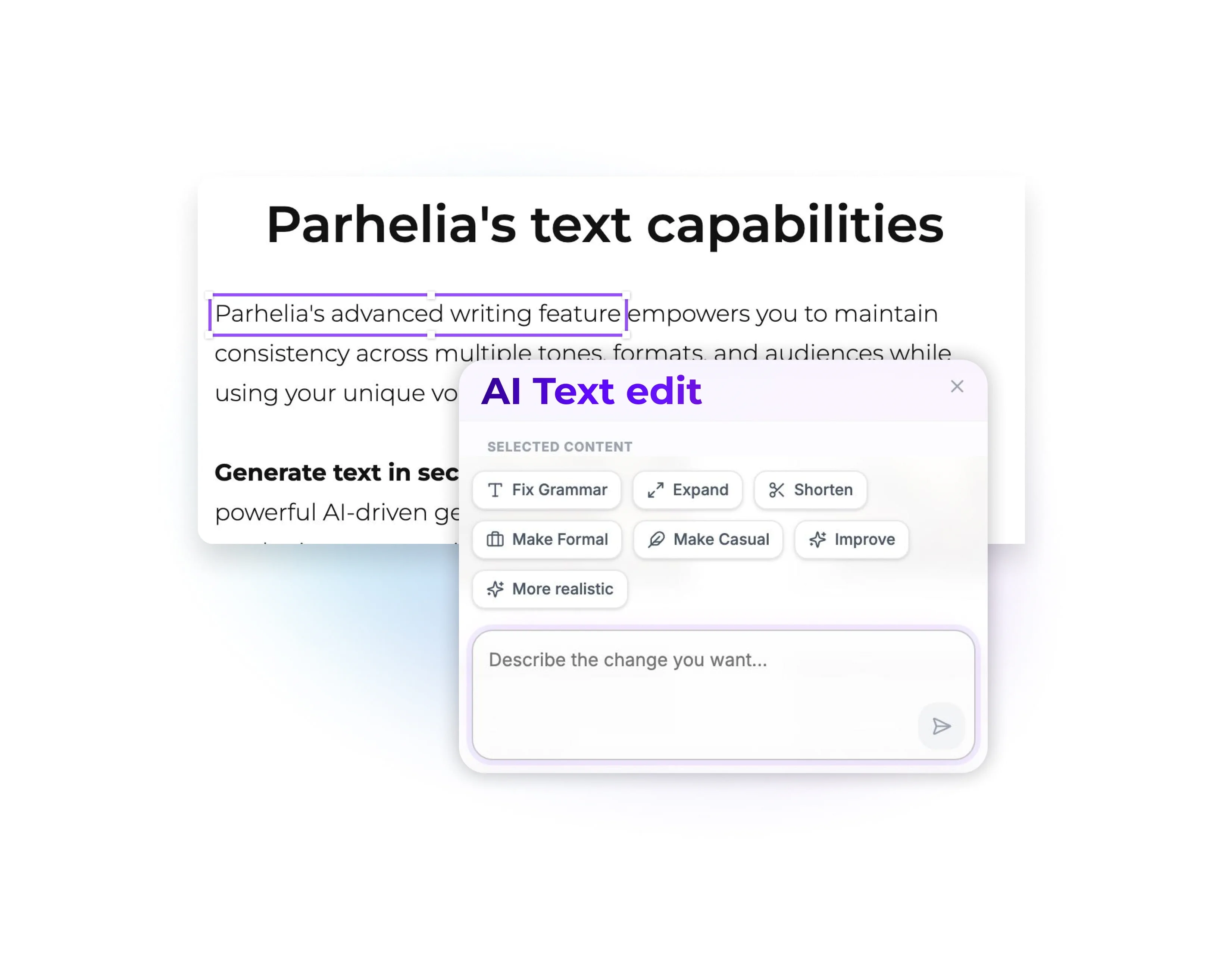 Parhelia visual editor interface with WYSIWYG page builder, real-time preview, drag-and-drop components, and intuitive content management toolbar
