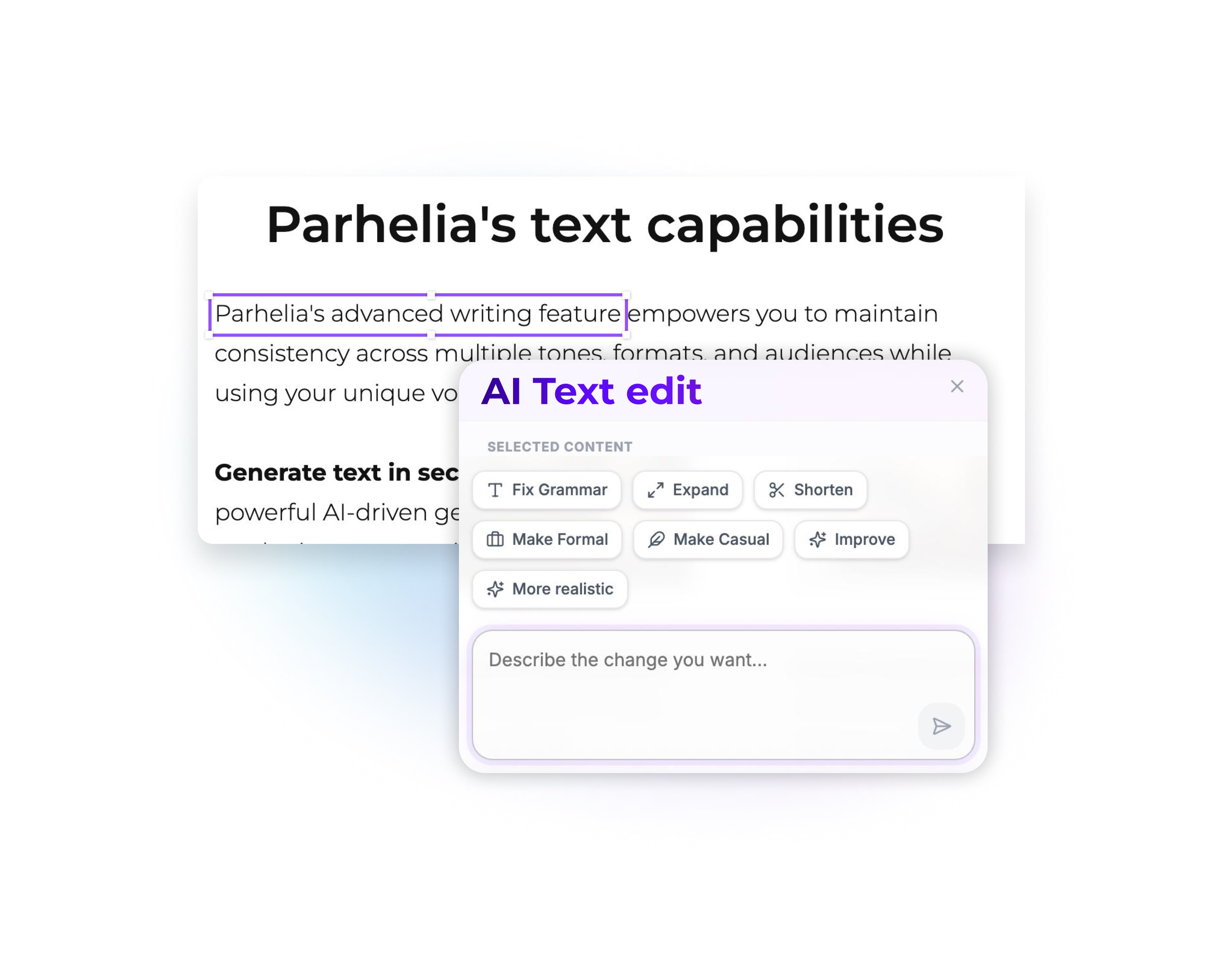 Parhelia visual editor interface with WYSIWYG page builder, real-time preview, drag-and-drop components, and intuitive content management toolbar