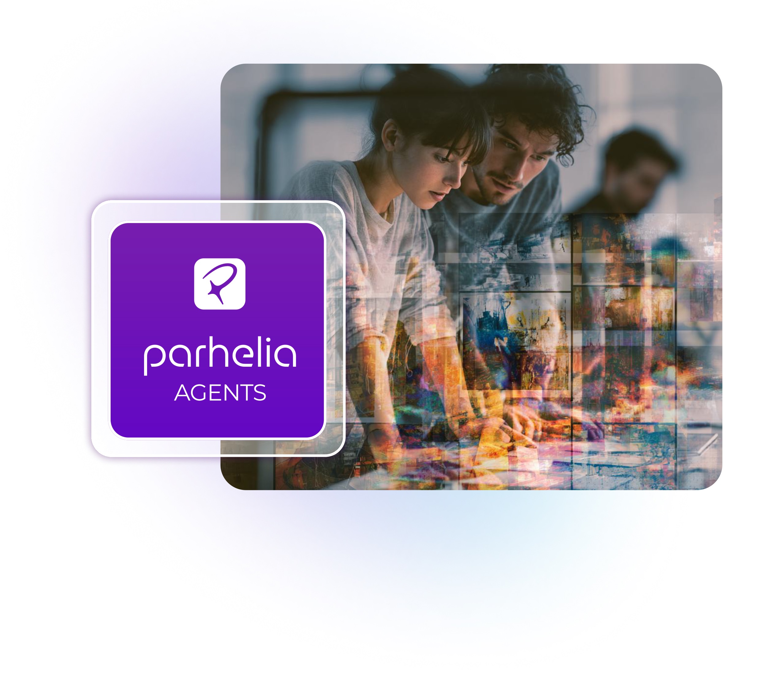 Parhelia agentic workspace displaying AI-powered content creation, autonomous agent configuration, task automation, and intelligent workflow management