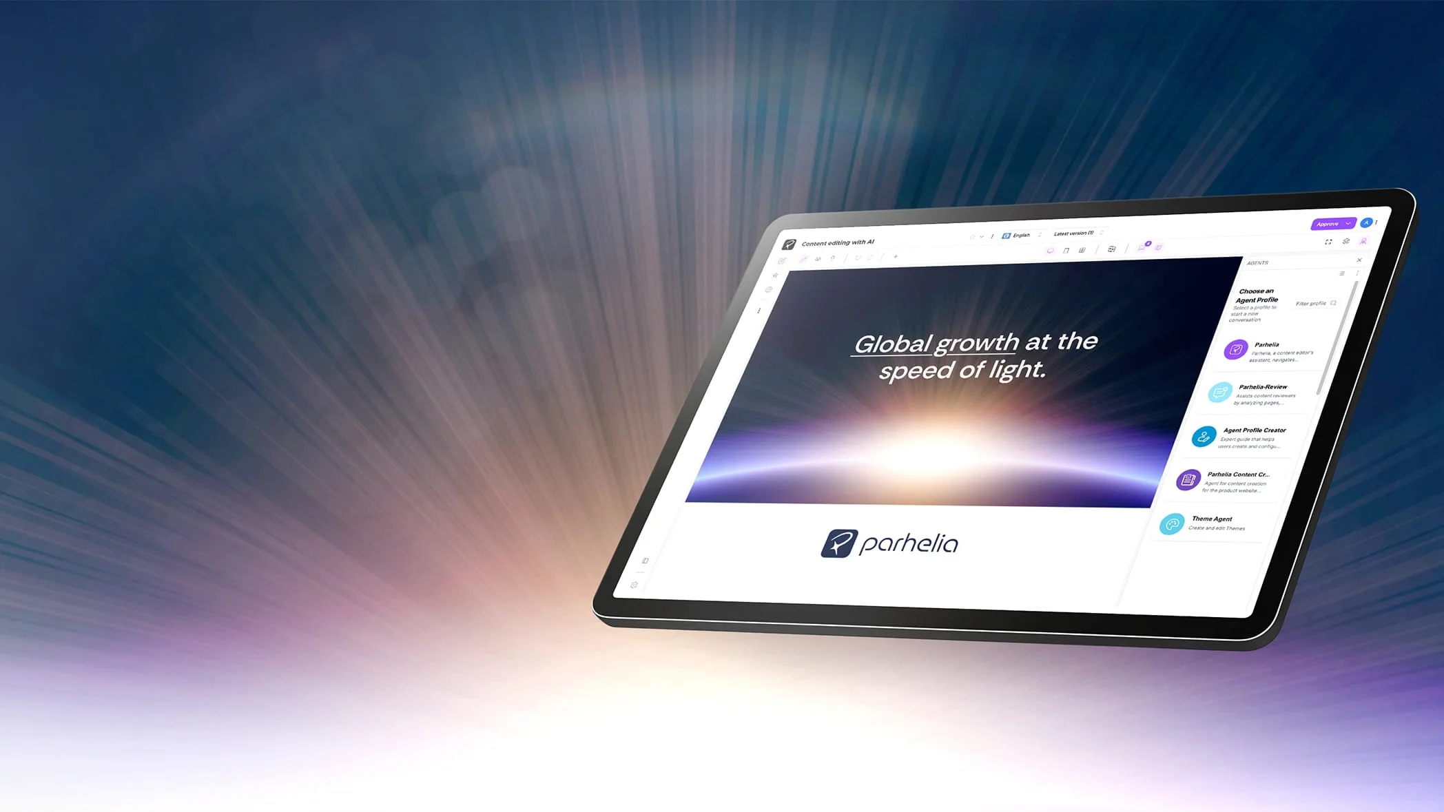 Parhelia agentic AI CMS editor - empowering enterprises with intelligent content creation, visual editing, and autonomous agents for global scale