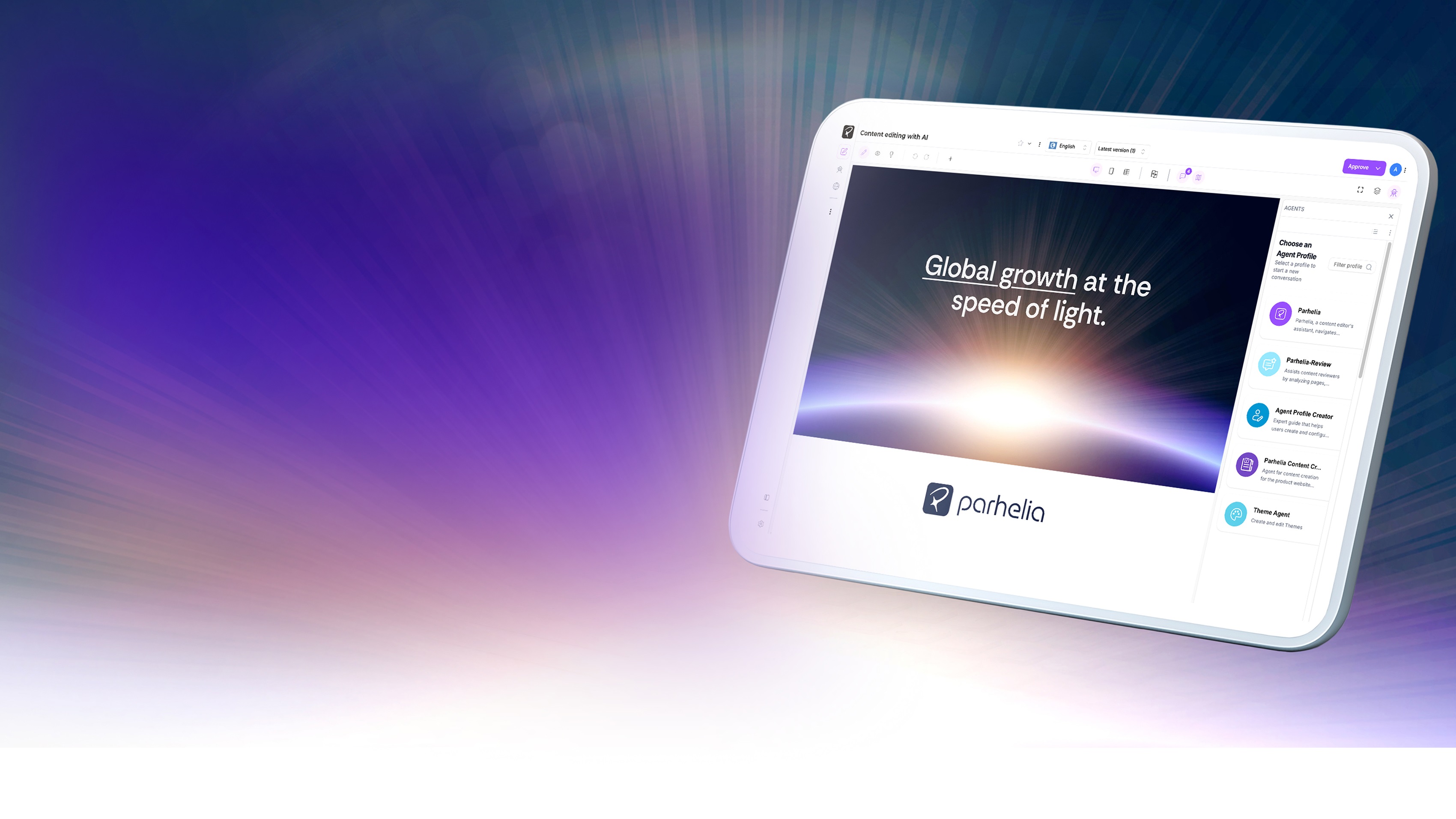 Parhelia agentic AI CMS editor - empowering enterprises with intelligent content creation, visual editing, and autonomous agents for global scale